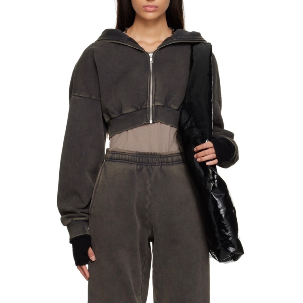 Entire Studios Cropped Zip Hoodie in
Washed black